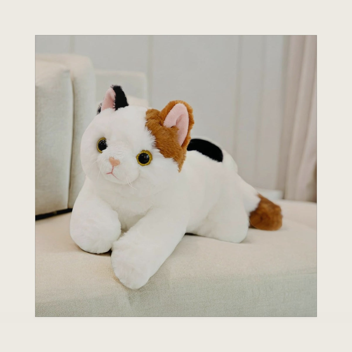 PEACH CAT Calico Cat Plush Cute Kitten Stuffed Animal Soft Plushies Toy Pillow Gifts for Kids Black and Yellow 17.7"