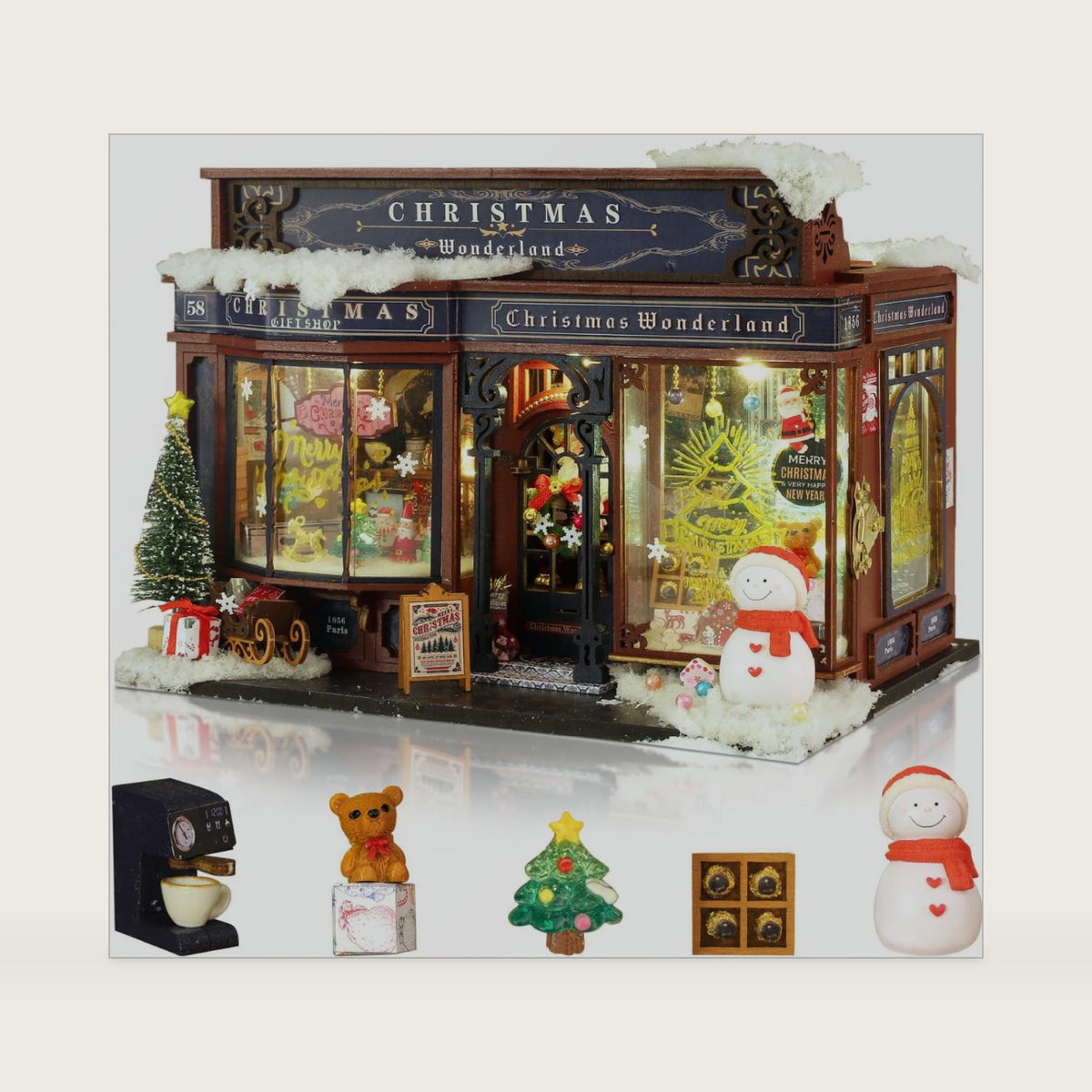 Christmas Miniature Dollhouse Kits, Tiny House Kit and Light