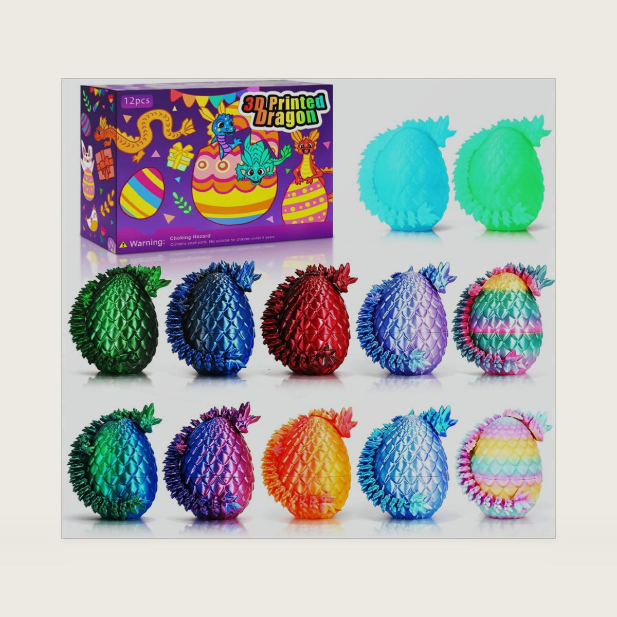 Impossmaker 12pcs 3D Printed Dragon Eggs, Crystal Dragon Toy Gifts