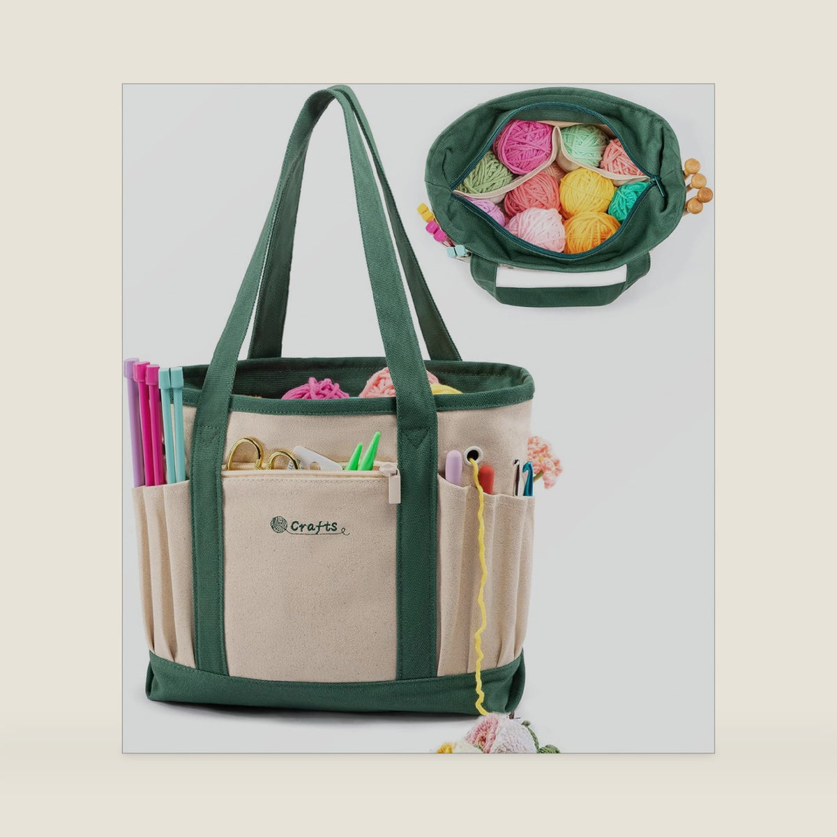 MYBAGZING Yarn Bags for Crocheting,Canvas Crochet & Knitting Tote Organizer