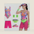 80s Outfit for Women,6 Piece Neon Workout Costume Set