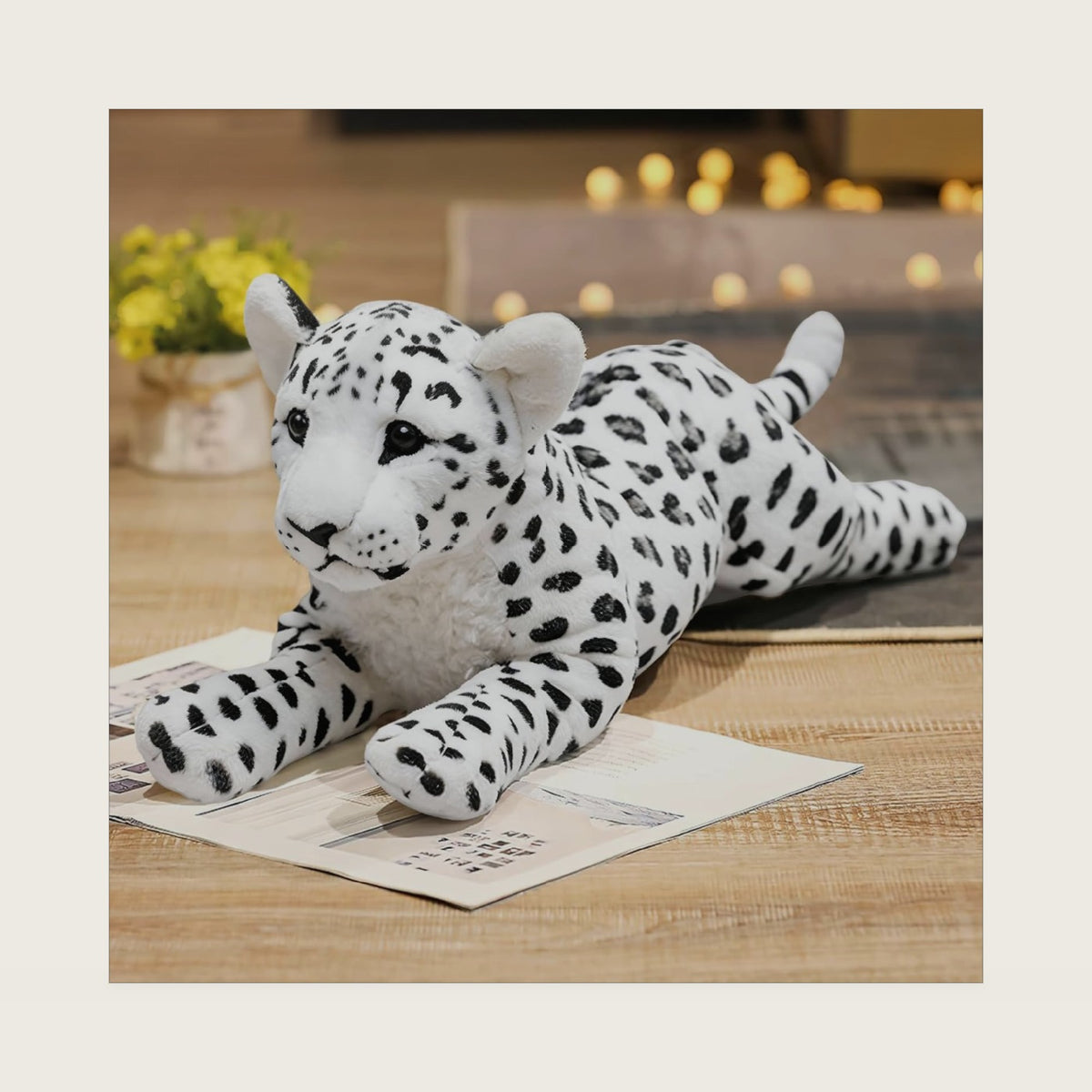 Realistic Snow Leopard Plush 15" Big White Leopard Stuffed Animal