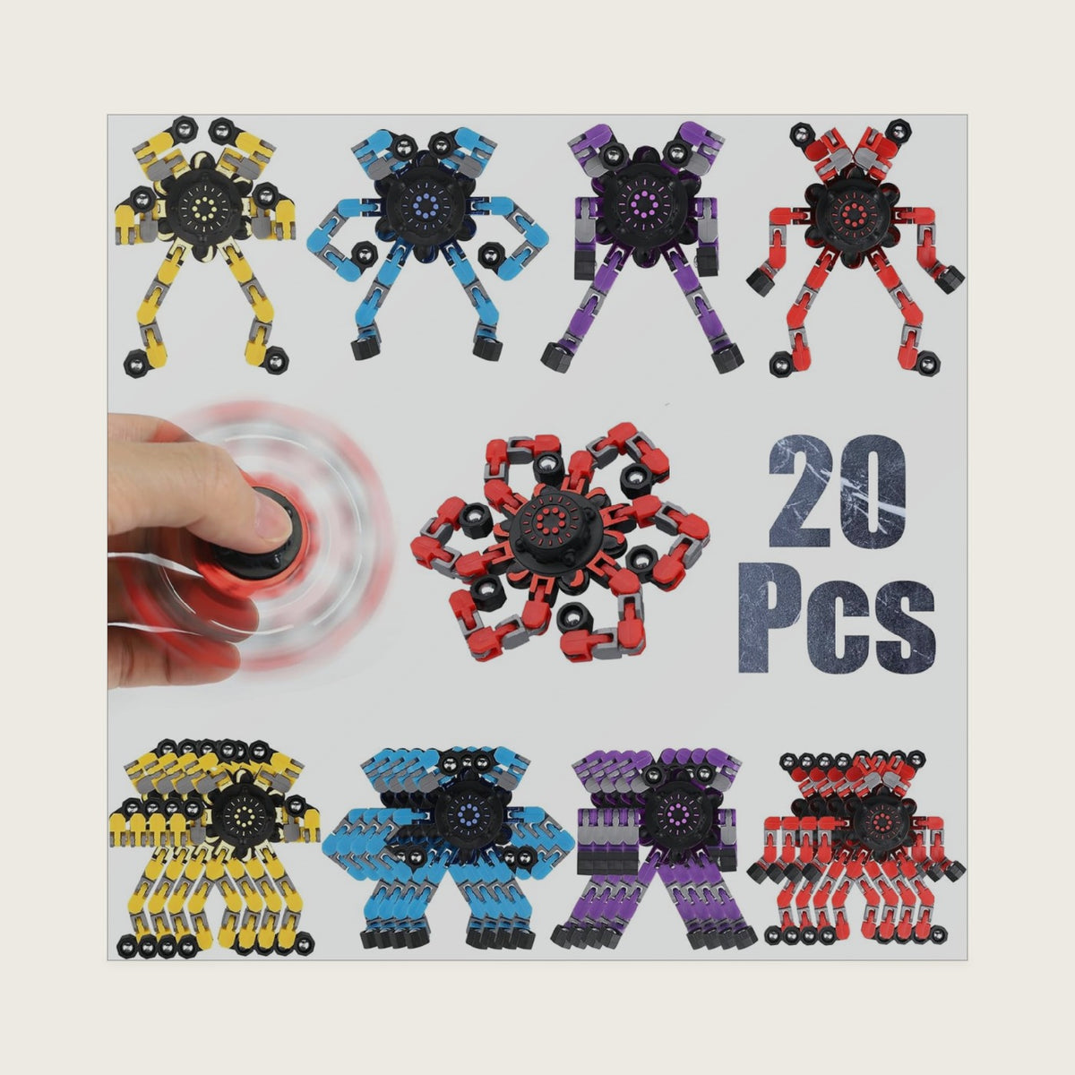 20PCS Robot Fidget Spinner Transformable Chain Toy for Kids Adults, DIY Deformable Fidget Bulk, Hand Spinning Desk Toy, Christmas Stocking Stuffer Gift Classroom Prizes Party Favor Supply