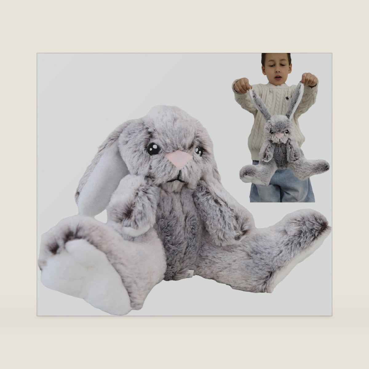 GOOC Kawaii Stuffed Fluffy Rabbit Animal Sitting Bunny Plush Toy Big Feet Rabbit Plushies Gray Fuzzy Bunny Doll Gift for Kids or Lover 10 Inch