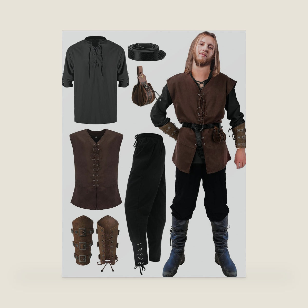 Suhine 6 Pcs Men Renaissance Costume Medieval Male