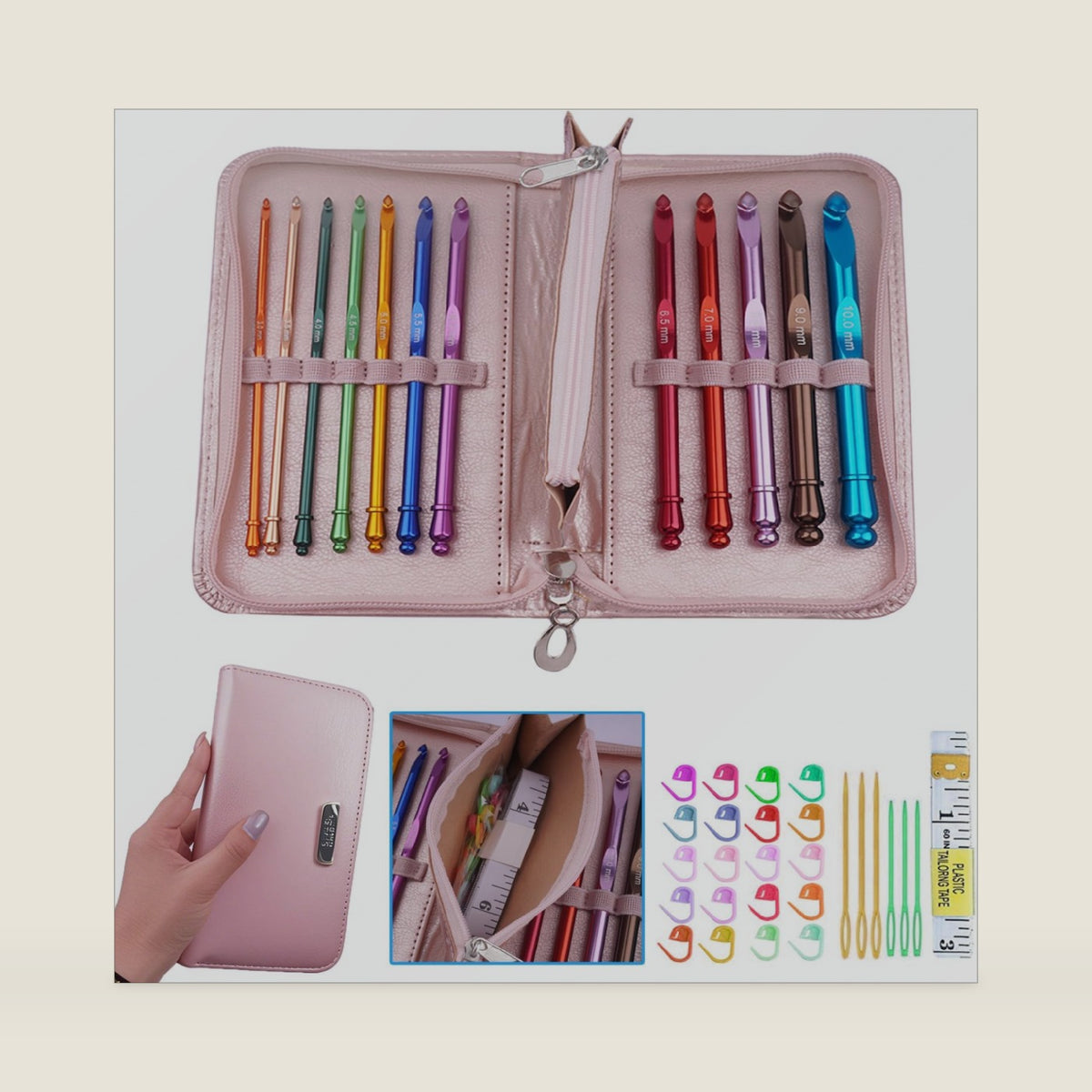 Mdoker Latest Inline Crochet Hook Set with Case Aluminum Ergonomic Crochet Hooks,Non-Slip Hooks for Arthritic Hands,Nice Gift for Women,3mm-10mm