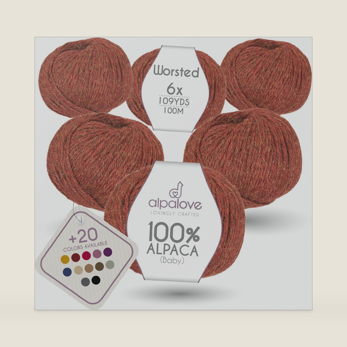 Worsted Alpaca Yarn Set, Soft 100% Baby Alpaca, 6 Skeins, 656 Yards, Fall Leaves