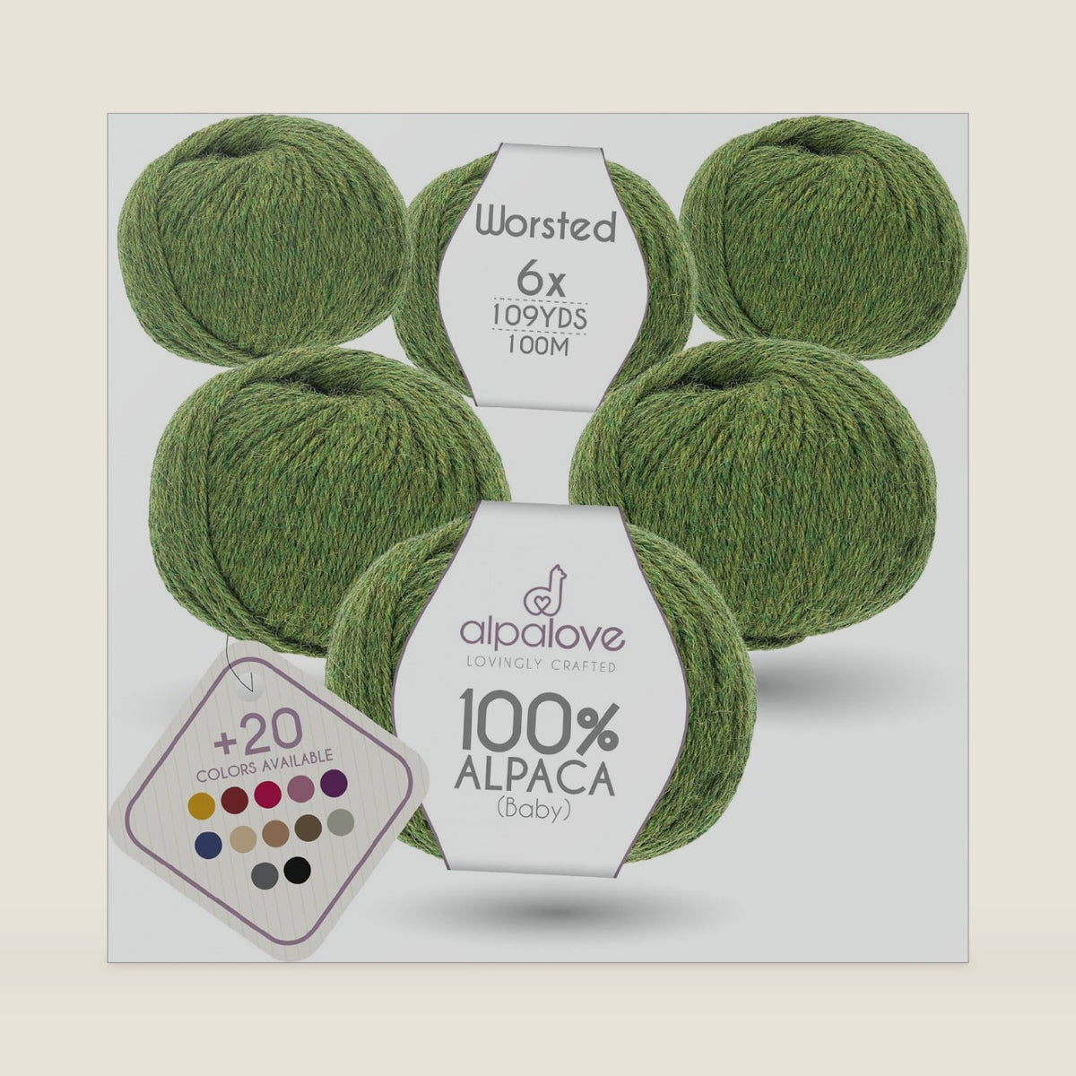 Worsted Alpaca Yarn Set, Soft 100% Baby Alpaca, 6 Skeins, 656 Yards, Middle Green