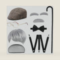 FEYIR Old Man Costume Accessories Set Old Man Wig Hat Cane Faux Eyebrows Mustache Suspenders Bow Tie for Grandpa Halloween Cosplay