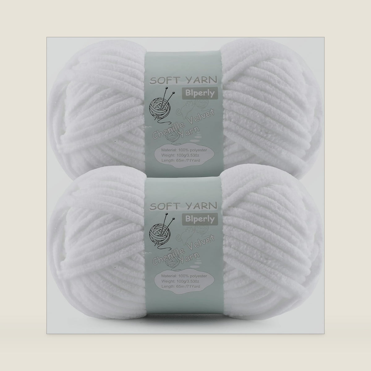 Chunky Chenille Yarn Velvet Soft Super Bulky Size 6 for Crocheting Knitting, Baby Blanket Yarn, 100g 71 Yds per Skein, Easy to Use for Scarves, Amigurumi, Crafts (2, Pure White)