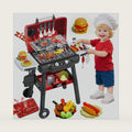 Kids Grill Playset, BBQ Toy Grill with Smoke Sound Light and Wheel, Movable Pretend Play Kitchen Toys Grills for Toddlers 3-5, 2-Layer Barbecue Play Food Christmas Birthday Gifts for Grandkids