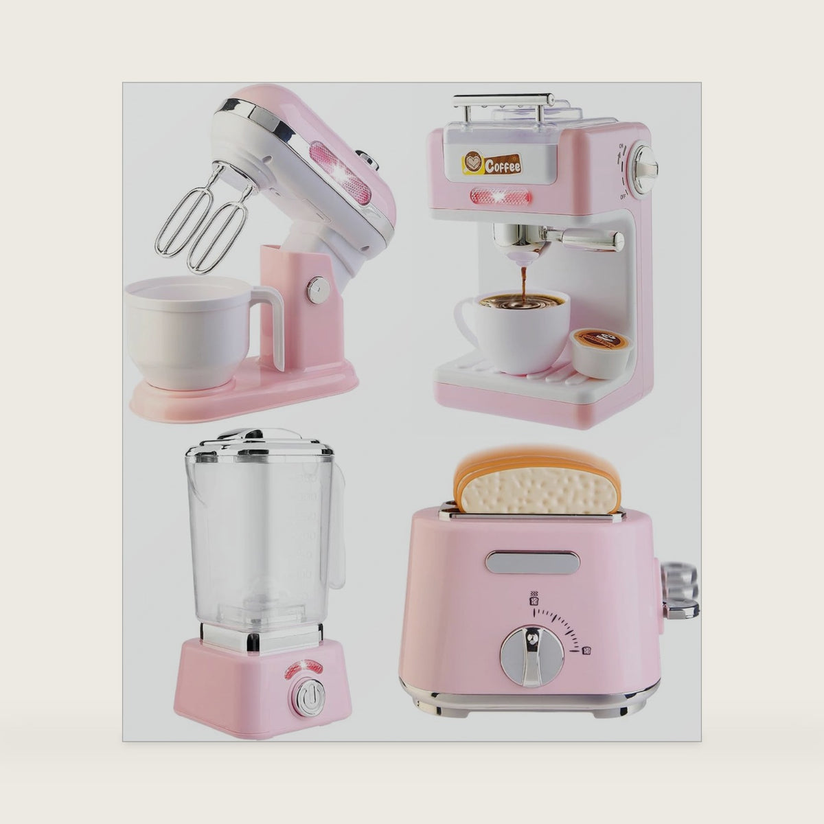 Play Kitchen Accessories, Pretend Play Kitchen Appliances Toy Set with Coffee Maker Machine, Toaster, Mixer, Blender with Realistic Lights & Sounds, Birthday Gifts for Girls Age 3-5 4-8 6-8