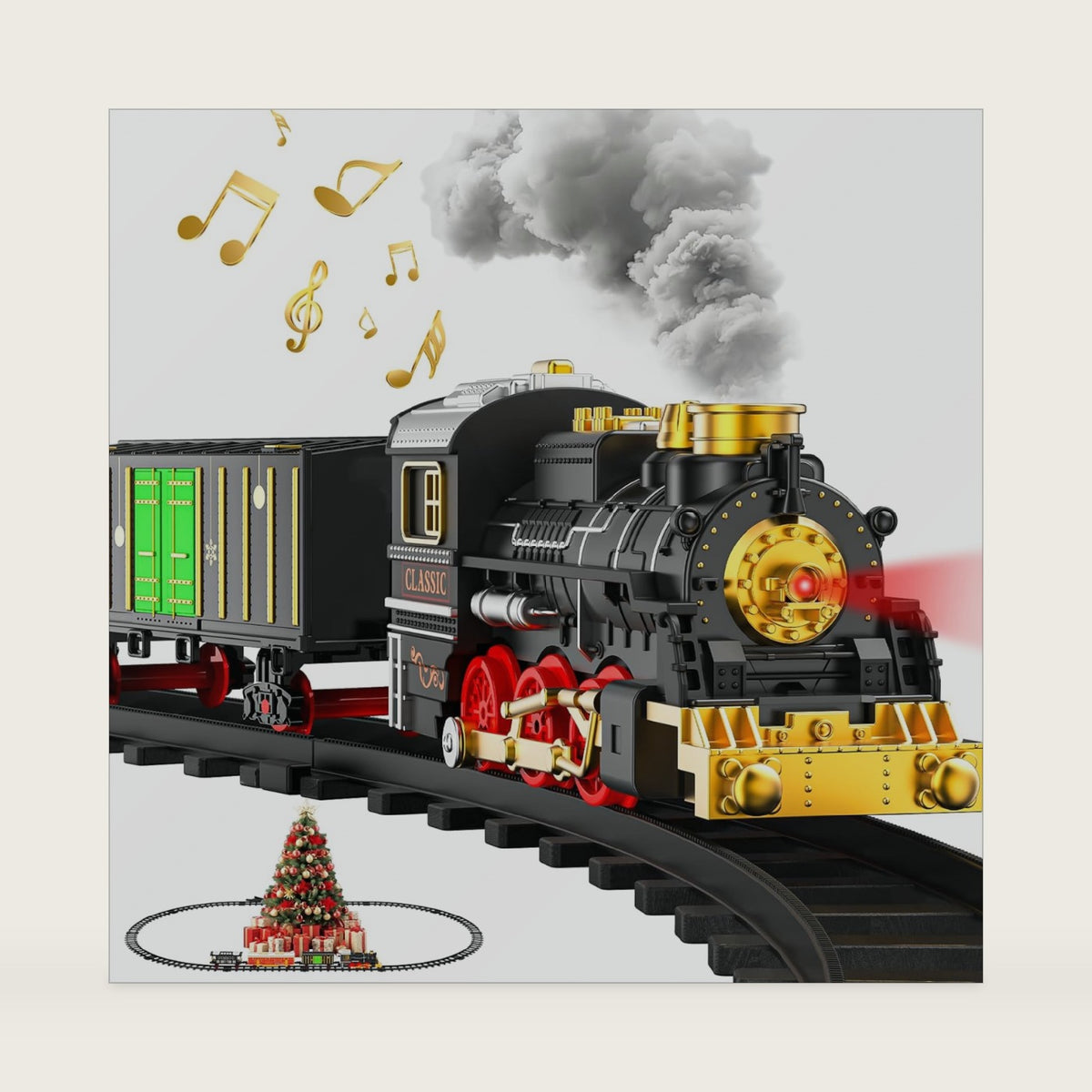 Train Set Train Toys for Boys with Smokes, Lights and Sound (ON/Off), Train Set Under Christmas Tree, Toddler Model Trains for 3+ Years Old Kids Gifts