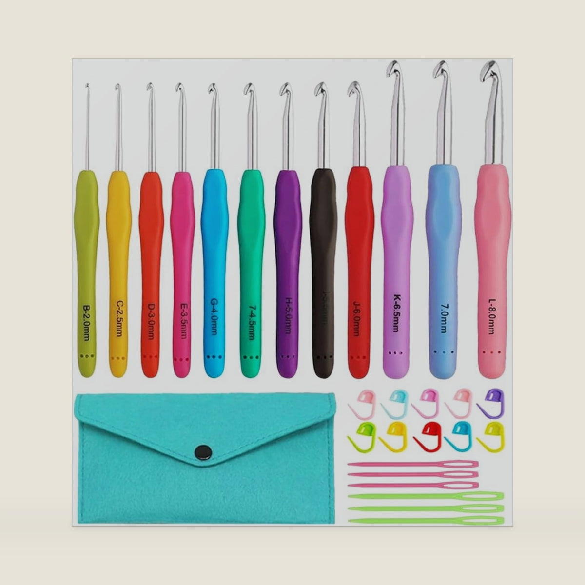 Yarniss 12Size Crochet Hooks 2.0~8.0mm, Ergonomic Crochet Hook for Beginner