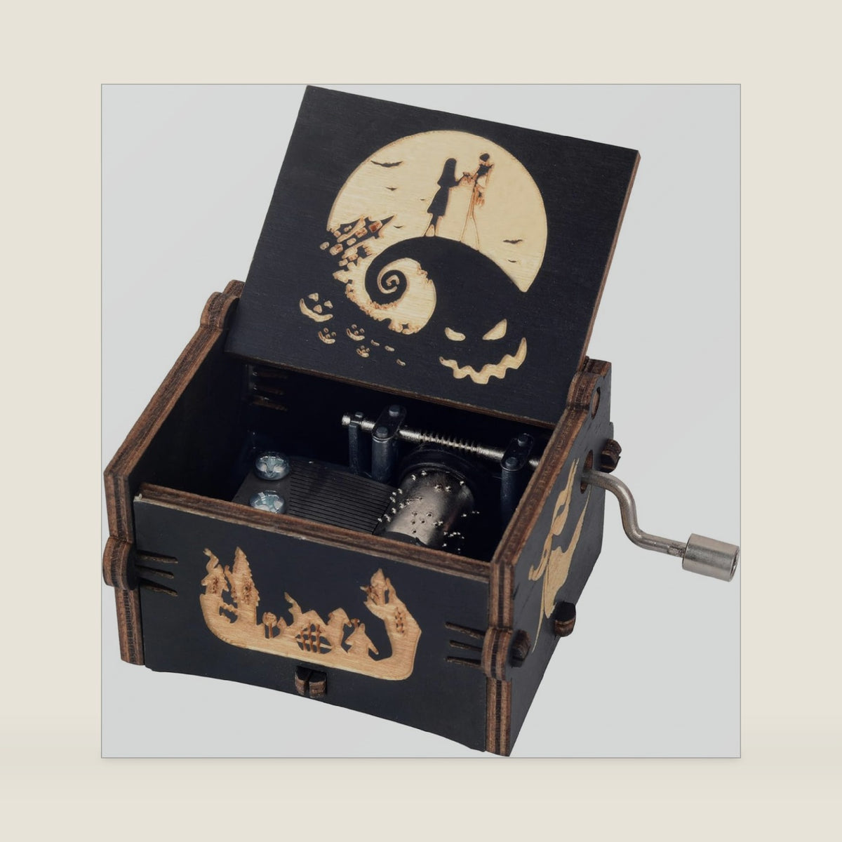 Music Box Cute Hand-Crank Musical Box This is Halloween Melody Gifts for Halloween Christmas Valentines Day Birthday Home Decor Wooden Black