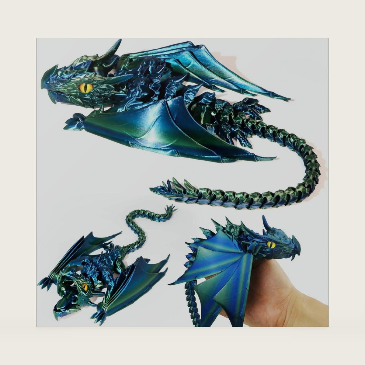 3D Printed Dragon with Wings, Fidget Dragon Toys, 3D Printed Animals, Flexible Articulated Winged Crystal Dragon Model,Home Office Decor Desktop Pet(Gradation Blue Green)