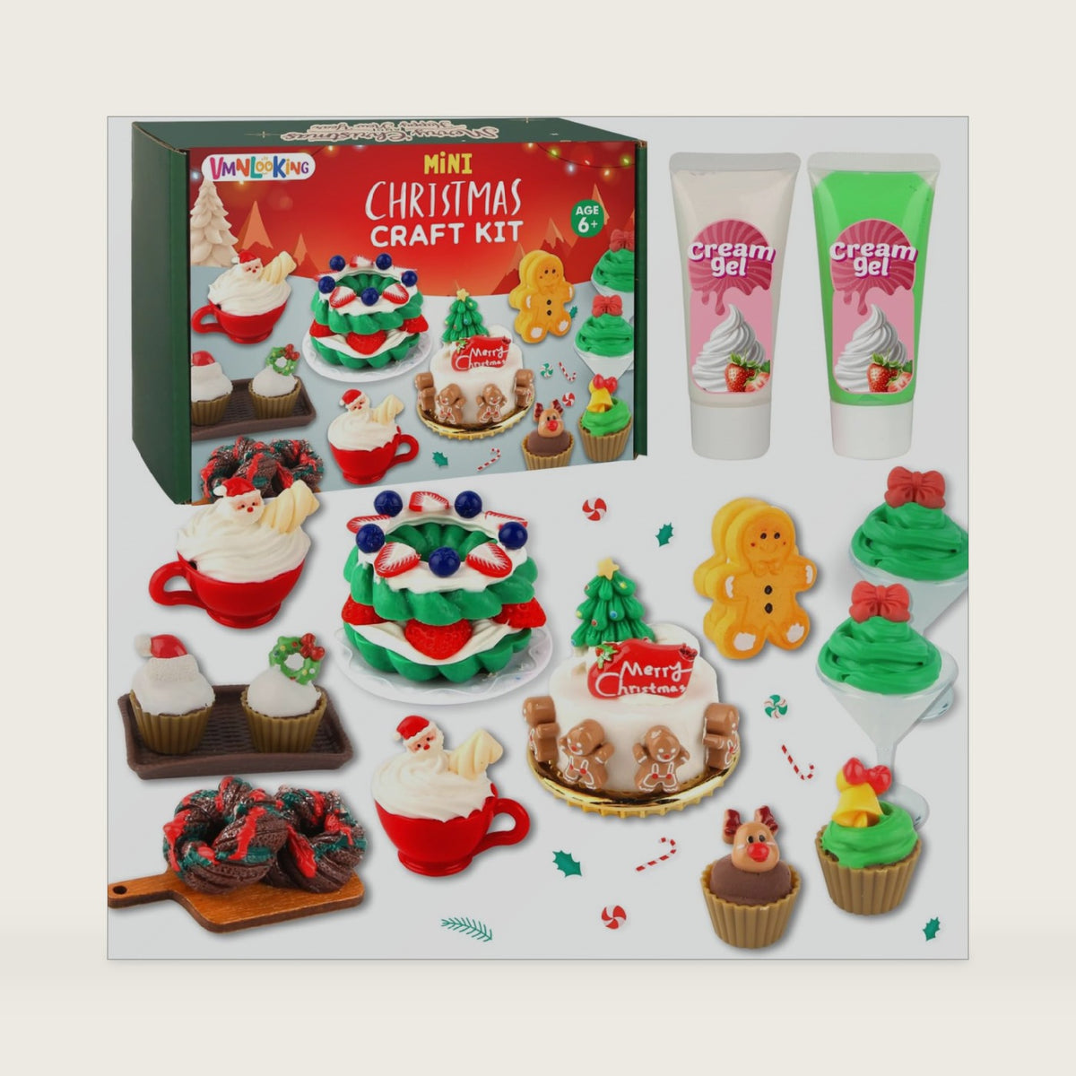 Christmas Mini Food Craft Kits, Making Miniature Food and Mini Dessert Cup Craft Set, DIY Replica Food Fun for Kids Age 6+, NOT Edible (Christmas)