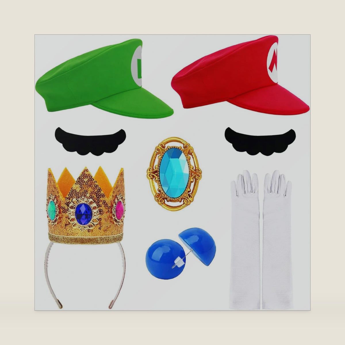 Jolbndcv Red and Green Hat with Gloves Buttons and Beard Gloves Mushroom Brooch Fake Noses for Cosplay Costume
