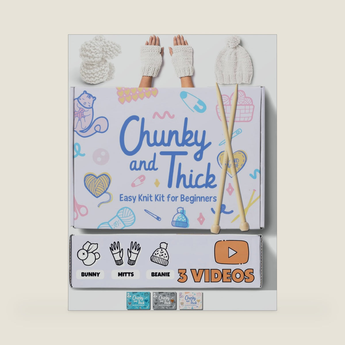 Complete Knitting Kit for Beginners - Learn to Knit Kit with Knitting Accessories Like Thick Beginner Ivory Yarn, Bamboo Needles for Beginners & More - Includes Video Tutorials & Written Guide