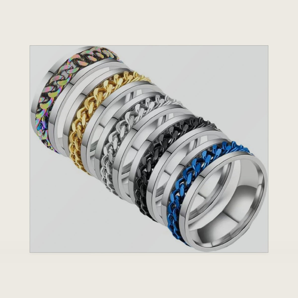 Fidget Ring for Anxiety Stress Relief Spinner Chain Ring Set for Men