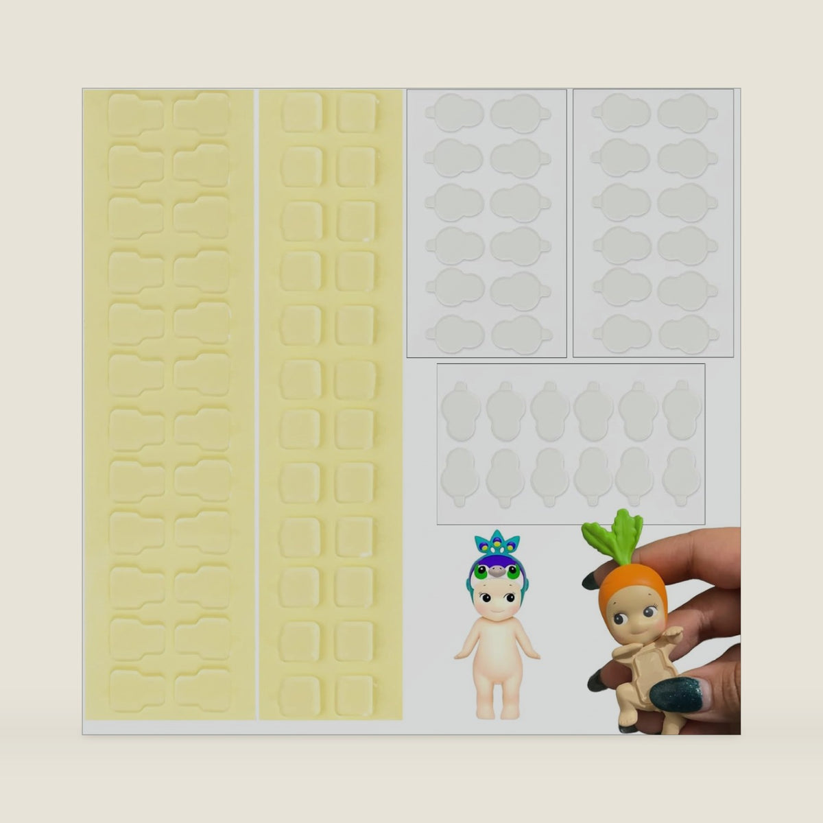84 Pcs Sticky Adhesive Tape for Hipper 3 Shapes Double Sided Clear Glue Putty Pads Stickers Fit for Sonny Baby Doll Clothes Custom Phone Accessory Replacement