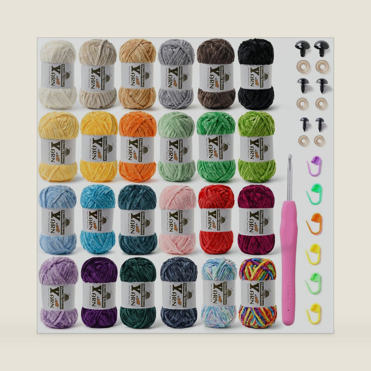 Chenille Velvet Yarn for Crocheting Beginner Yarn 24 Pack Multicolor Set B