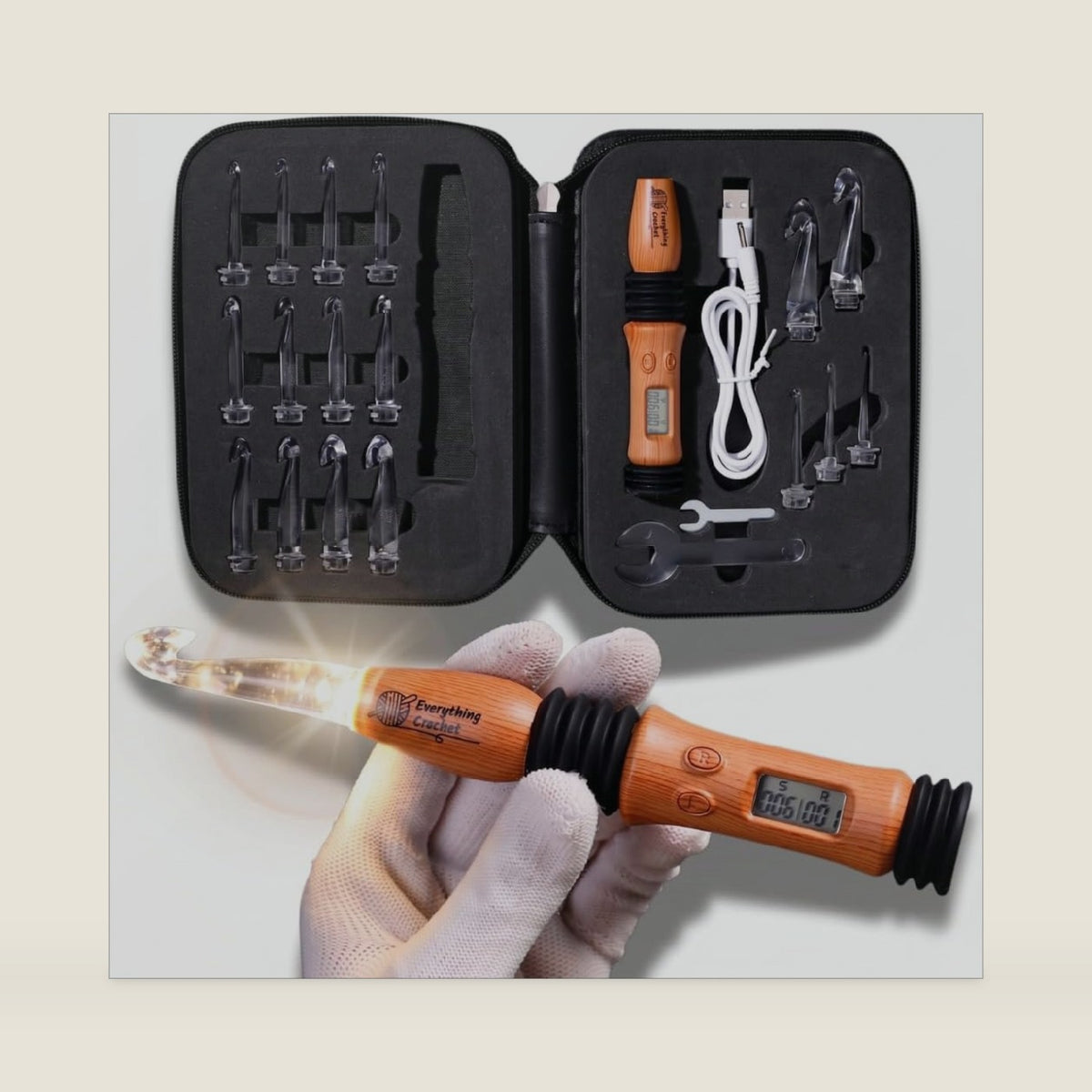 Everything Crochet Vintage Counting Crochet Hook Set with Light & Counter
