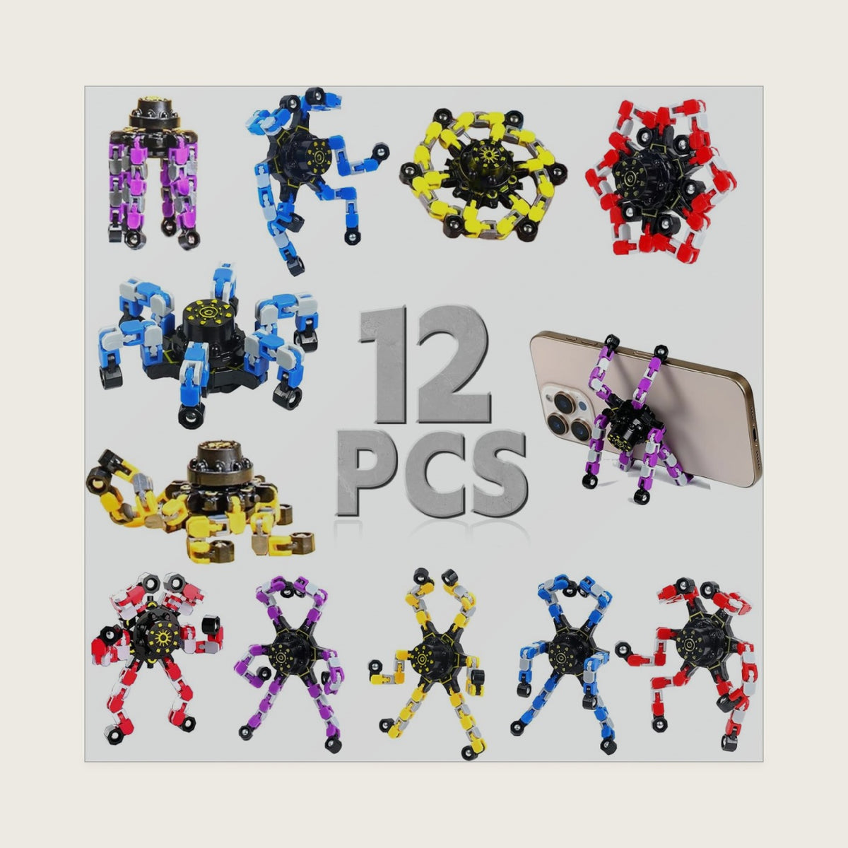 12PCS Transformable Fidget Spinners Fidget Toys Bulk for Kids Party Favors Stress Relief Sensory Toys for Boys and Girls Age 8-13 Fingertip Gyros Birthday Gifts for Teens Road Trip Travel Toy