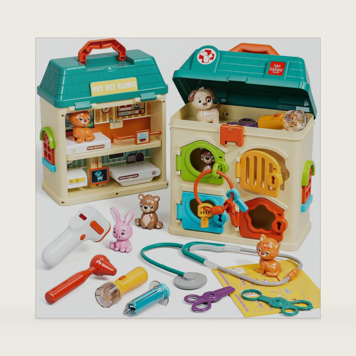 Lehoo Castle Critter Clinic with Key, Pretend Play Doctor Toys for Kids 3-5
