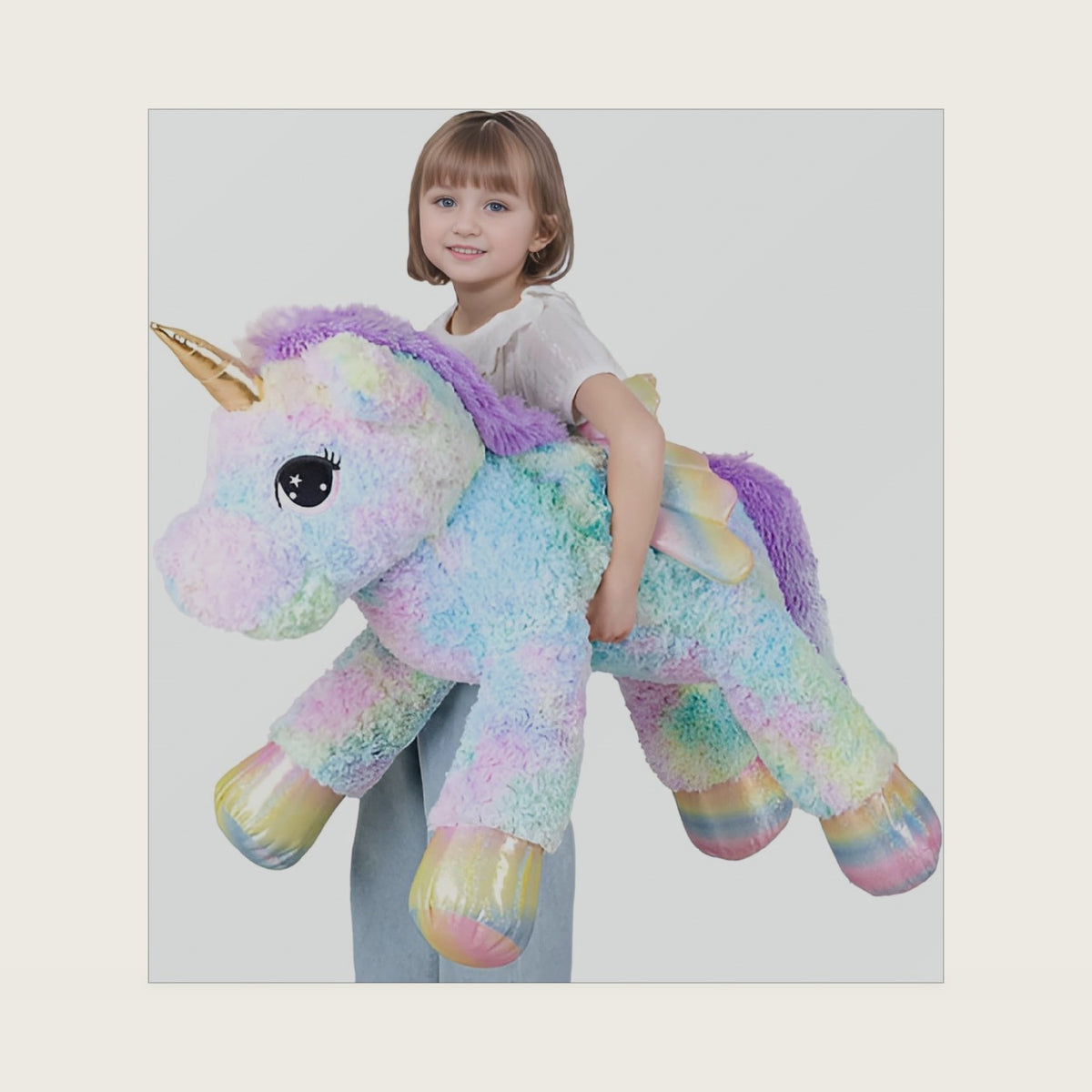 FFxiong 44 Inch Giant Rose Rainbow Unicorn Stuffed Animal Plush Toy with Wings Soft Cute Large Unicorn Plushies Animals Body Pillow Gift for Children Boy Girl Kids Birthday Valentine Room Decorations