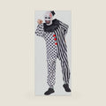 ATTBEA Unisex Clown Costume Jumpsuit Black and White Halloween Outfit Scary Killer Cosplay with Mask