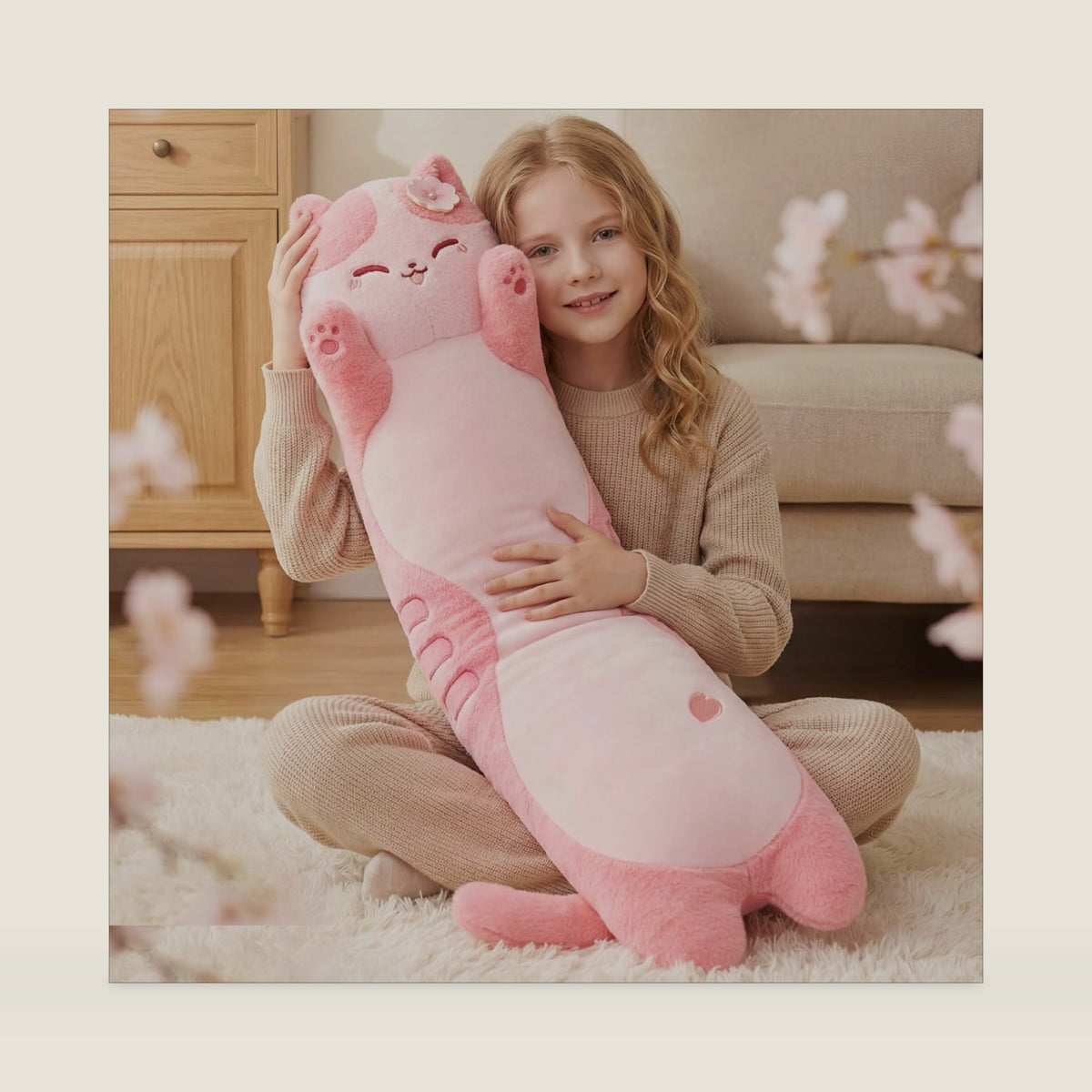 Mewaii 20 in Cherry Blossom Plush Body Pillow, Cute Kawaii Plush Gift