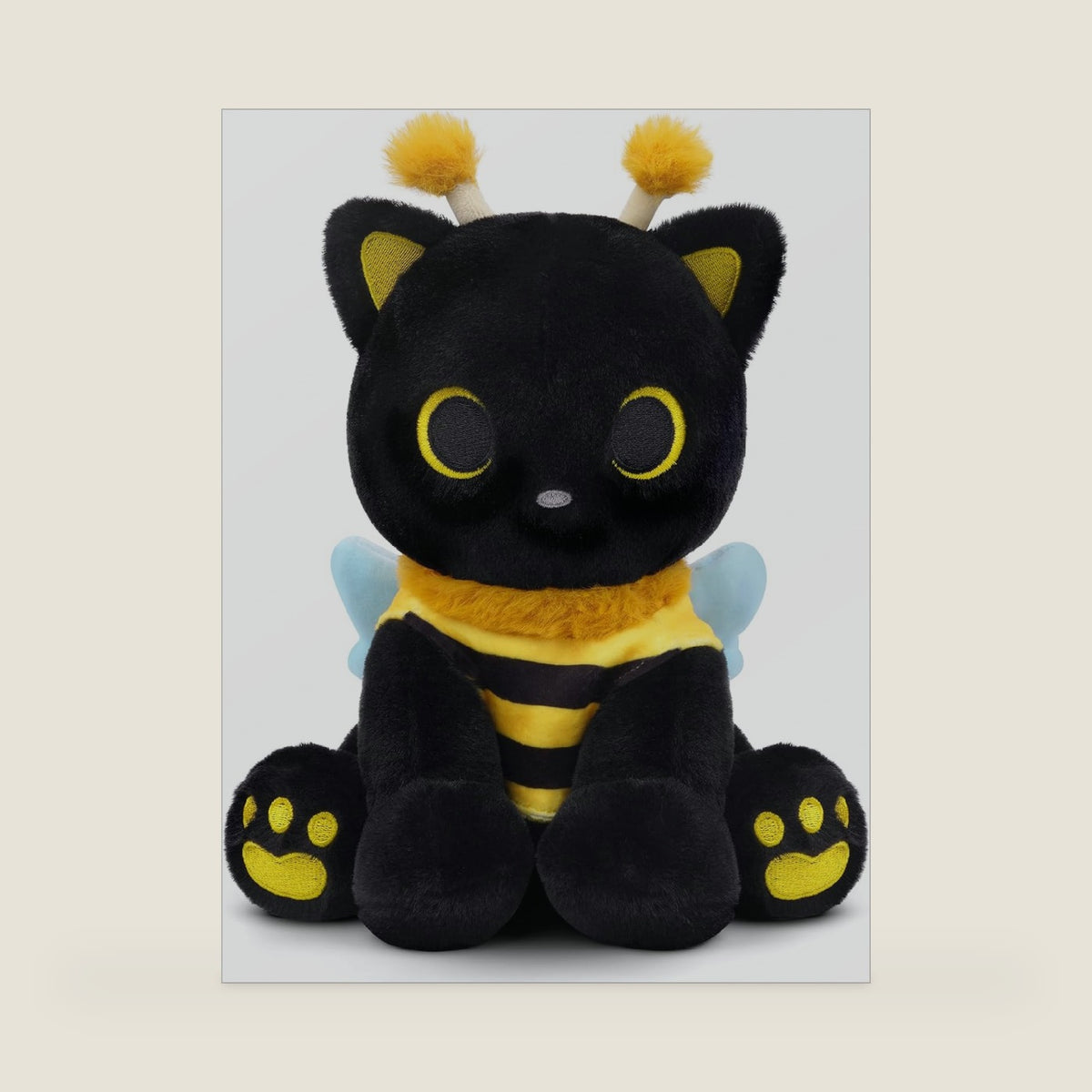 Cat Bee Plush, 8inch Kawaii Black Cat Plush with Honeybee Outfit Costume, Cute Plushies Kitten Stuffed Animal Soft Huggable Plushies Toy for Kids Christmas, Birthday Gifts