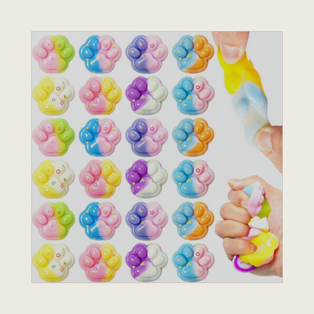 24Pcs Christmas Mini Cat Paw Squishies Squishy Toy,Cute Soft Stress Reliever Cat Paw Fidget Toys for Adults Boys Girls,Easter Basket Stuffers Egg Fillers Gifts,Christmas Party Favors Classroom Prizes