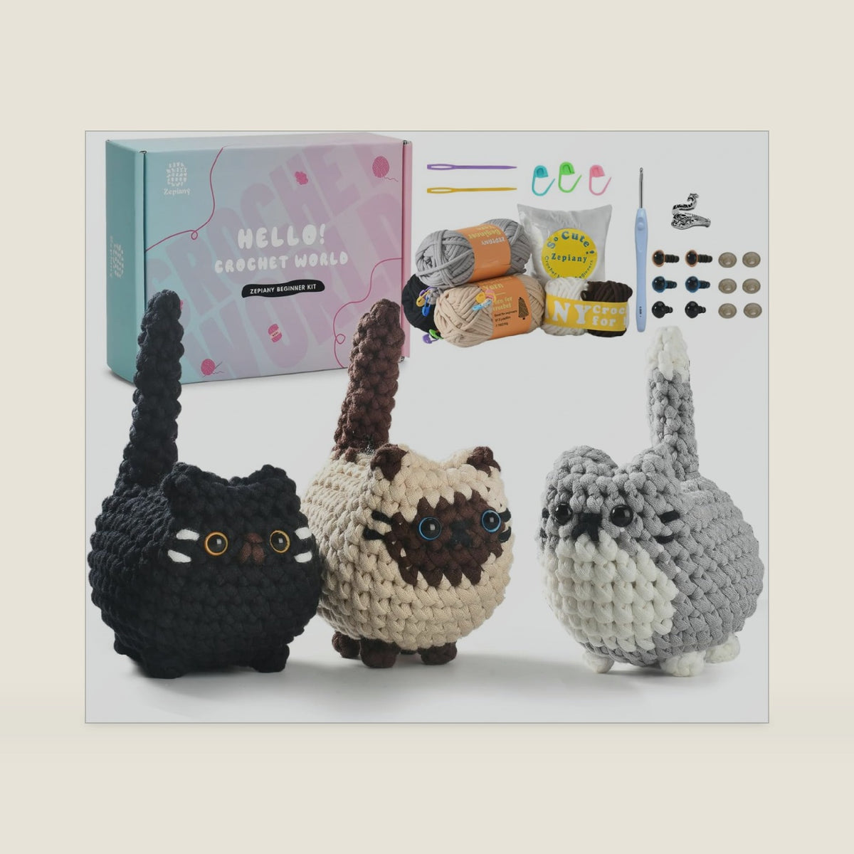 Zepiany Crochet Kit for Beginners Crochet Cat Beginner Crochet Kit for Adults Amigurumi Crochet Animals Cat Crafts Hobby Crochet Kits Easy Knitting Kit