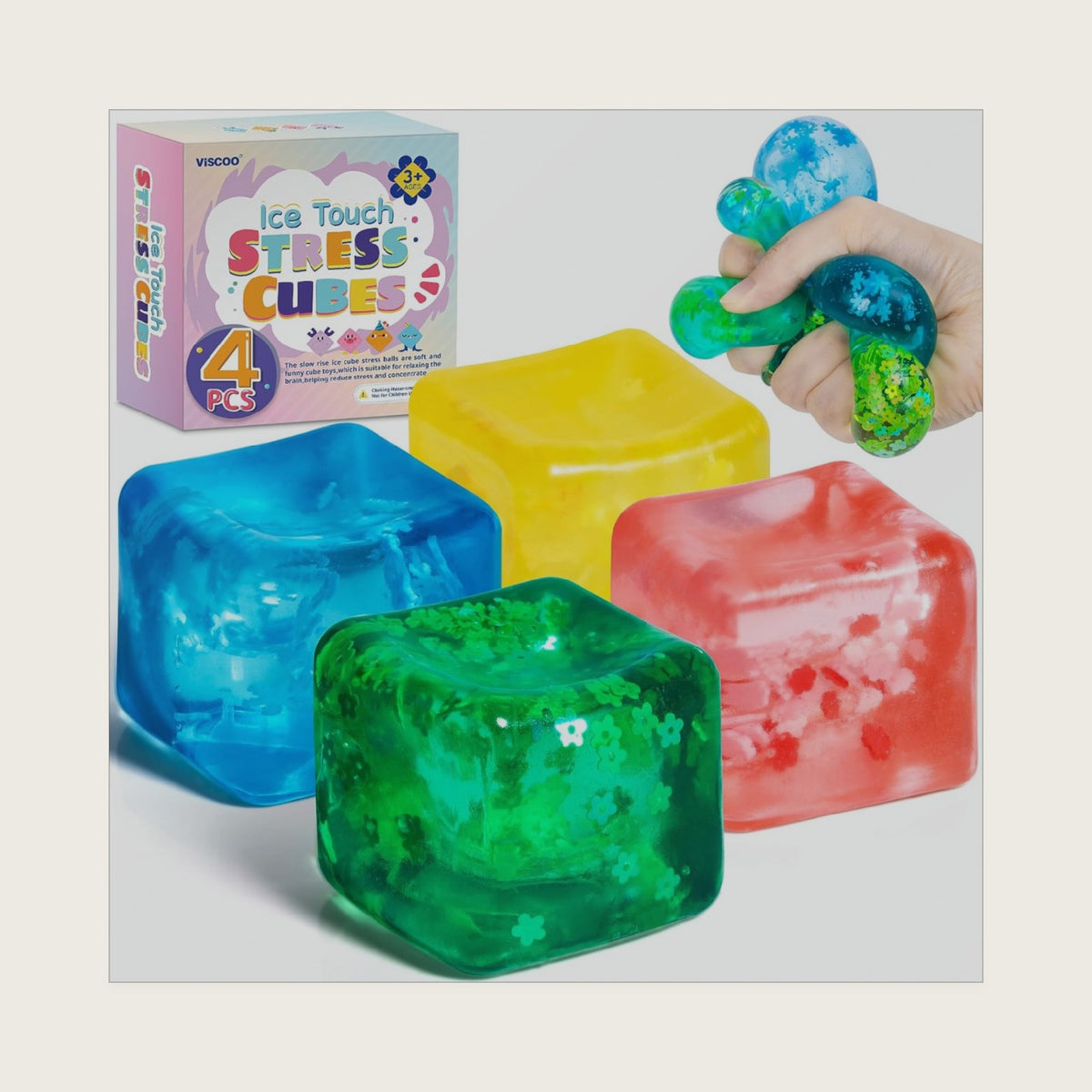 VISCOO 4 Pack Fidget Toy Stress Cube, Slow Rise Stress Balls Cube Squishy