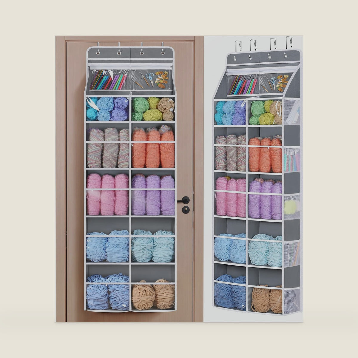 Univivi 6 Tiers Hanging Yarn Storage Organizer, Large Yarn Organizer, Grey