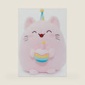 WEIGEDU Birthday Cat Plush Toy Pillow with Party Hat Birthday Cake, 15 inch