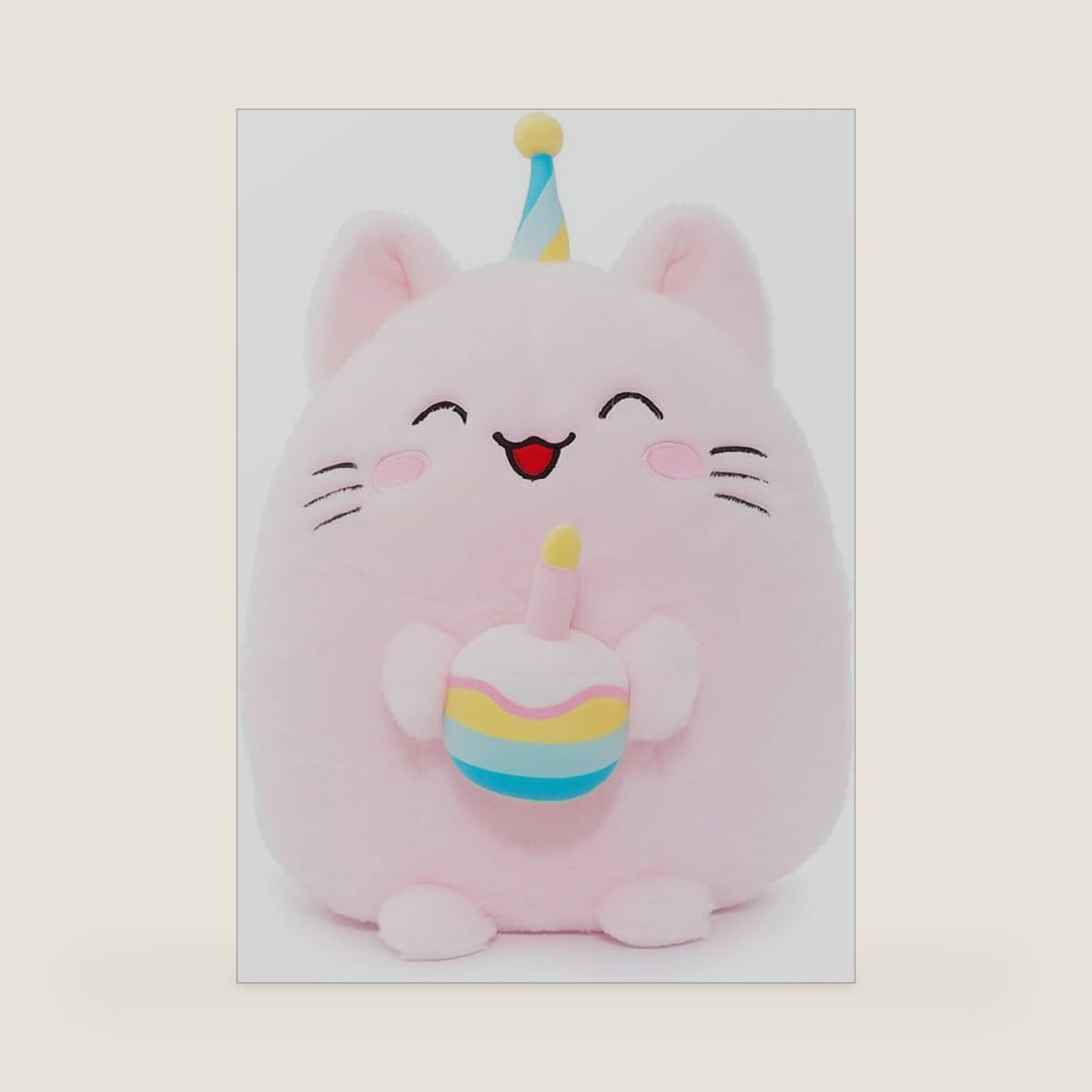 WEIGEDU Birthday Cat Plush Toy Pillow with Party Hat Birthday Cake, 15 inch