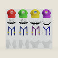 4 Set Super Bros Halloween Costume for Adult,Super Bros Caps, Mustaches, Suspenders, Gloves Buttons Set