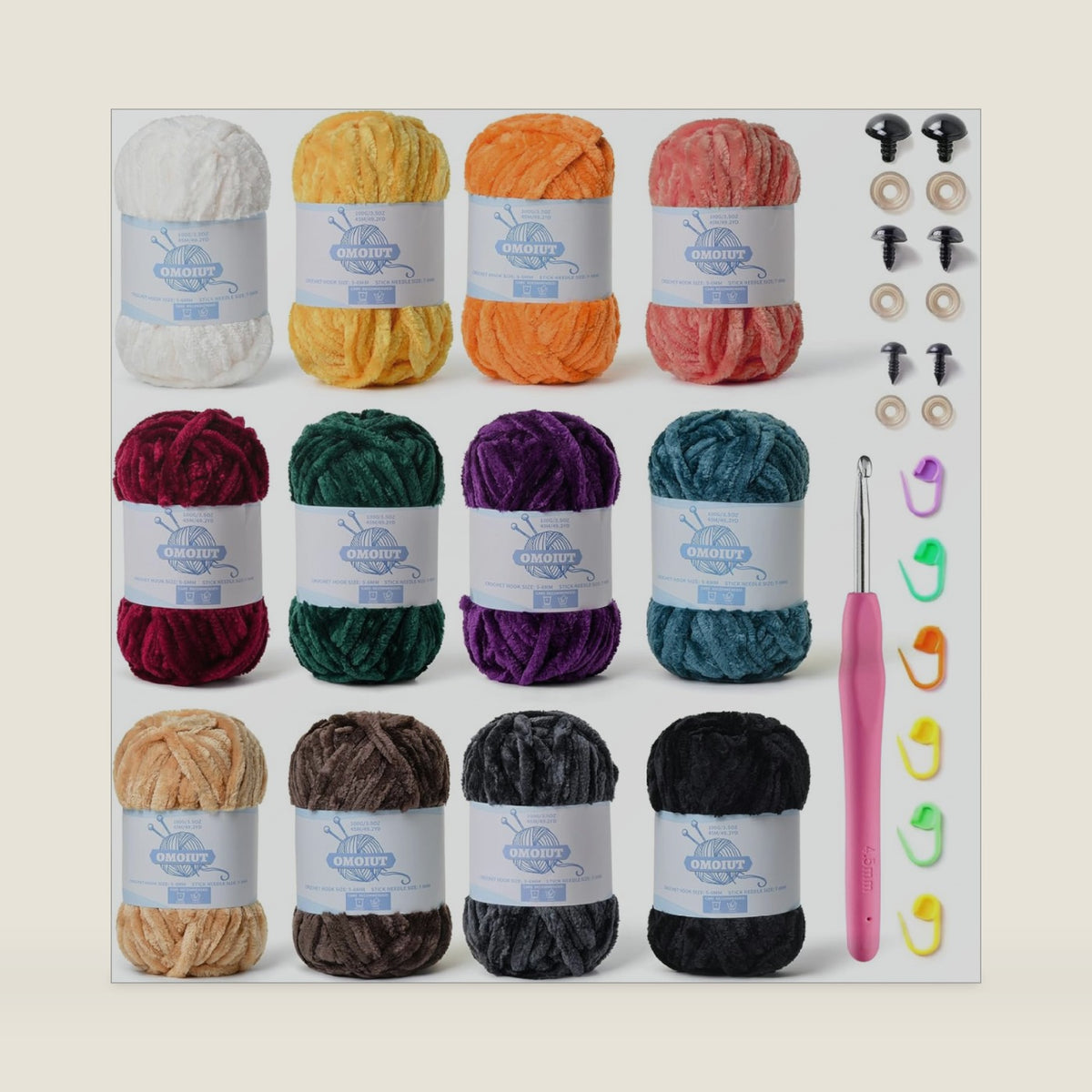 12 Pack 590 yds Chunky Chenille Yarn for Crocheting and Hand Knitting with Black Red White Green Orange Blue Plush Velvet Yarn，Baby Blanket Yarn for Crocheting Soft Amigurumi Yarn D