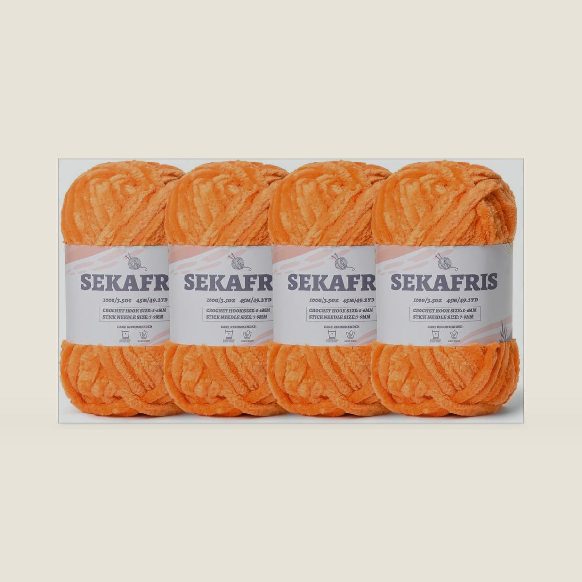 Chenille Velvet Soft Yarn Orange 4 Pack