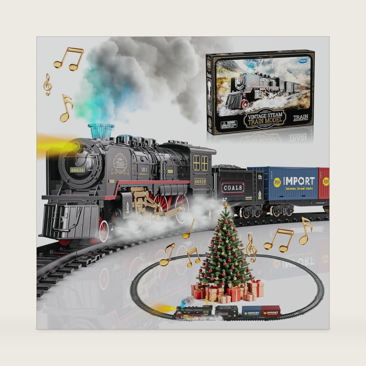 Funwee Train Set with Smokes,Lights and Sound for Under Christmas Tree