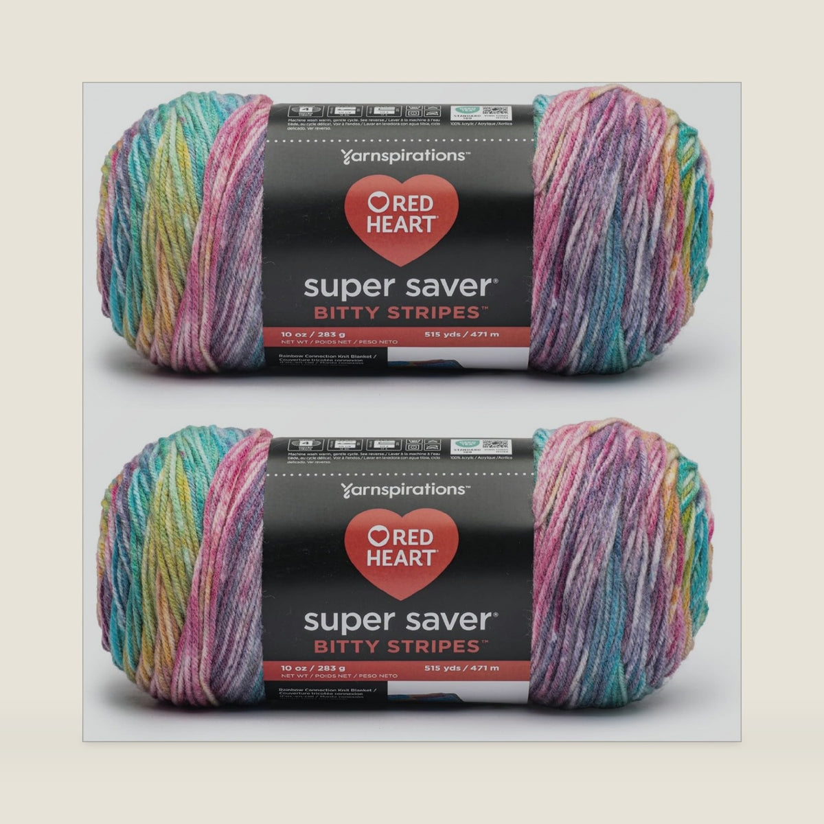 Red Heart Super Saver Bitty Stripes Crochet Yarn, Unicorn Mane, 2-Pack