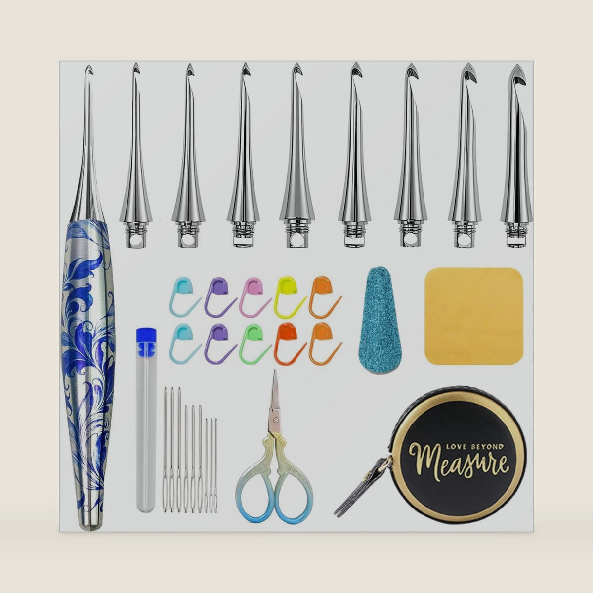 34 in 1 Interchangeable Crochet Hook Set - 3mm-8mm Ergonomic Crochet Hooks Set- Handle Crochet Hook Set for Beginners and Advanced Crafters