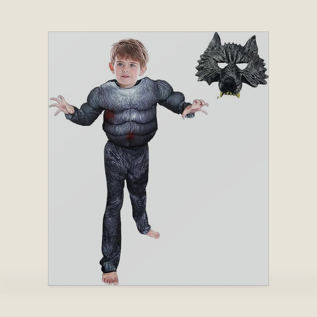 FANFX Boys Wolf Muscle Costume Suits Child Werewolf Costume for Kids