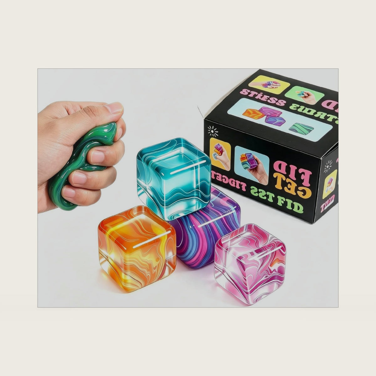 4Pack Fidget Toys Mini Squishy Stress Cube, Stress Balls for Kids, Adults Squishies Anxiety Stress Relief, Squishy Cube Sugar Balls, Sensory Toys for Kids with Autism, Fidgets for Classroom Prize