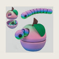 3D Printed Apple Container with Flexi Worm Inside, Classroom Fun (Rainbow)