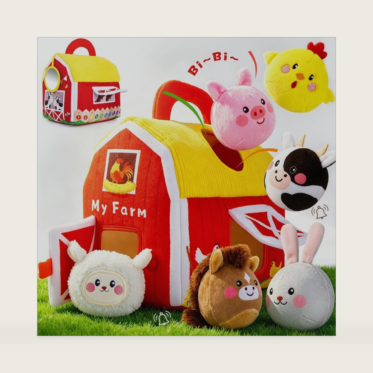 Baby Toys for Newborn 6-12 Months, Soft Barn Stuffed Farm Animals Playset