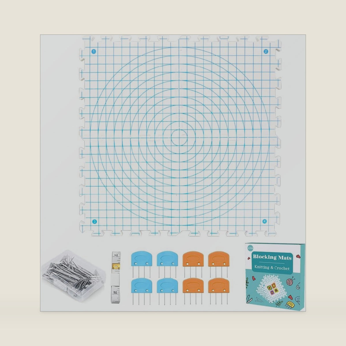 Yarniss Blocking Mats for Knitting & Crochet with 50 T Pins, 12.6" x 12.6"
